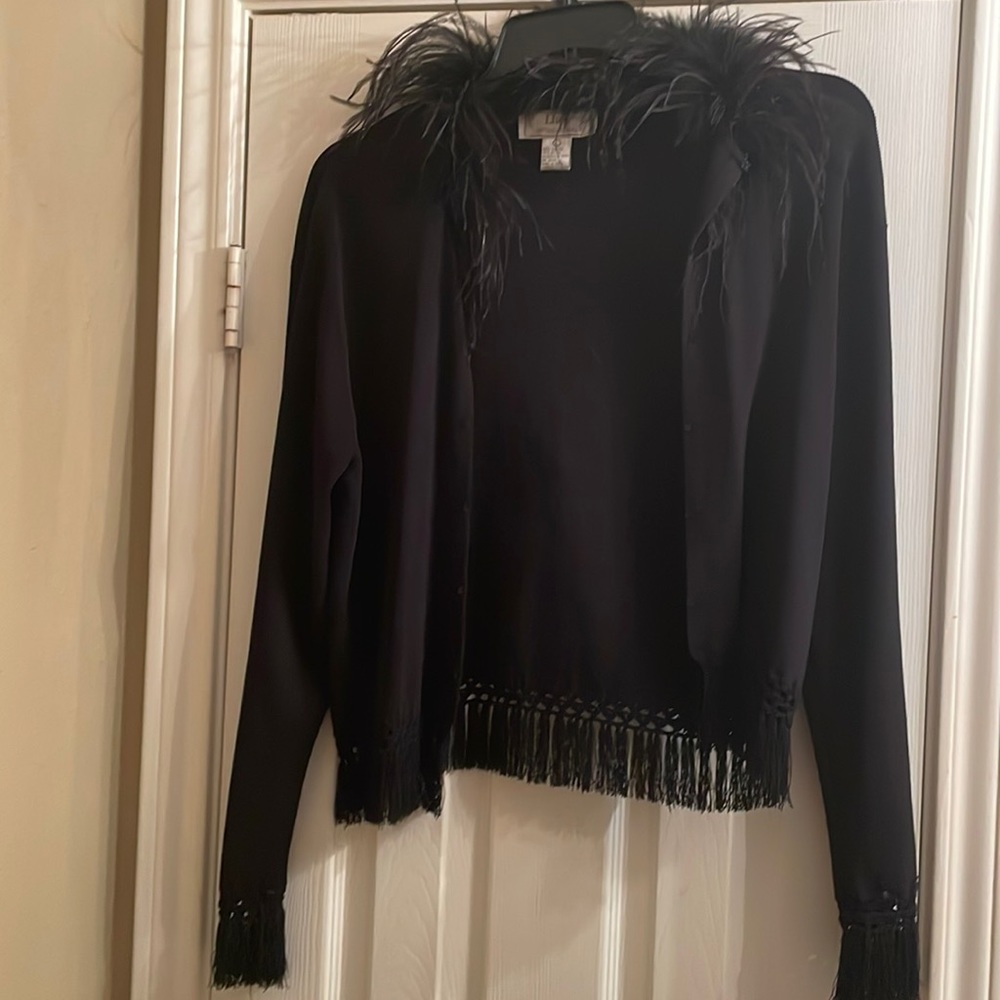 Lisa International Black Feather Cardigan